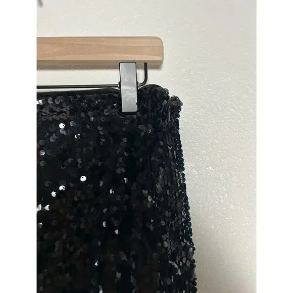 Reformation Black Martina Showgirl Sequin Mini Beaded Fringe Womens Skirt Size 2 - Picture 5 of 8